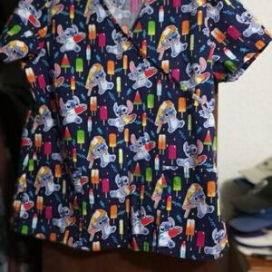 Colorful Character Print Scrub Top